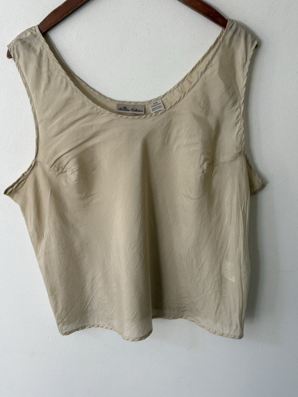 Vintage 100% Silk Camisole Tank Top Beige Cami Capsule Size XL Minimalist